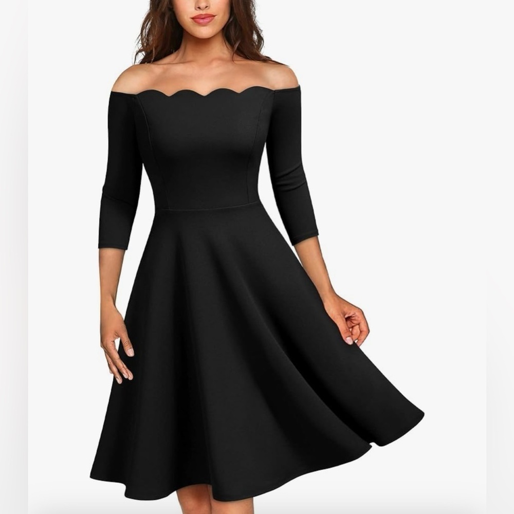 Elegant Off-Shoulder Scallop Dress – Size L